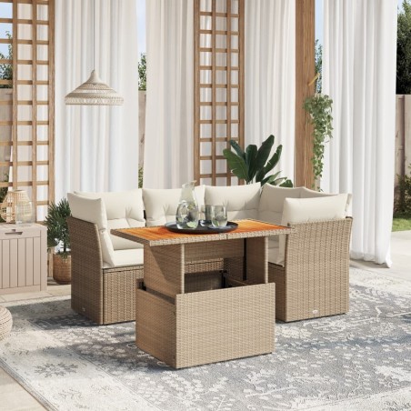 Salon de jardin avec coussins 5 pcs beige résine tressée 