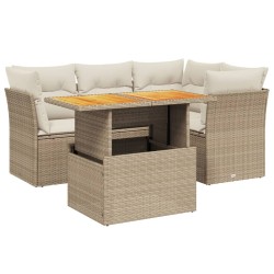 Salon de jardin avec coussins 5 pcs beige résine tressée 