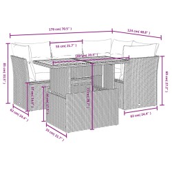 Salon de jardin avec coussins 5 pcs beige résine tressée 