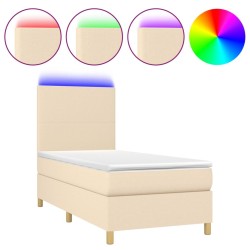 Sommier à lattes de lit et matelas et LED Crème 90x190 cm Tissu 