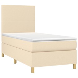 Sommier à lattes de lit et matelas et LED Crème 90x190 cm Tissu 