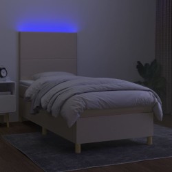 Sommier à lattes de lit et matelas et LED Crème 90x190 cm Tissu 