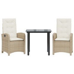 Ensemble à manger de jardin et coussins 3 pcs Beige poly rotin 