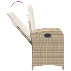 Ensemble à manger de jardin et coussins 3 pcs Beige poly rotin 