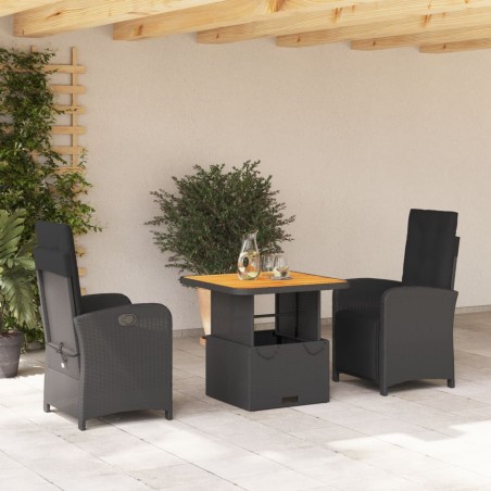 Ensemble à manger de jardin avec coussins 3 pcs Noir 
