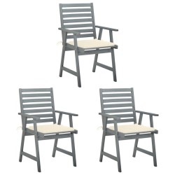 Chaises à manger d'extérieur lot de 3 et coussins Acacia massif 