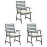 Chaises à manger d'extérieur lot de 3 et coussins Acacia massif 