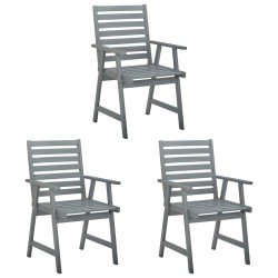 Chaises à manger d'extérieur lot de 3 et coussins Acacia massif 
