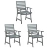 Chaises à manger d'extérieur lot de 3 et coussins Acacia massif 