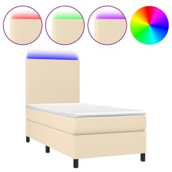 Sommier à lattes de lit et matelas et LED Crème 90x190 cm Tissu 