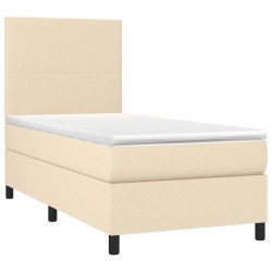 Sommier à lattes de lit et matelas et LED Crème 90x190 cm Tissu 