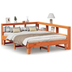 Lit bibliothèque sans matelas cire marron 150x200 cm pin massif 