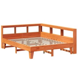 Lit bibliothèque sans matelas cire marron 150x200 cm pin massif 