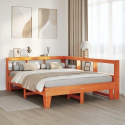 Lit bibliothèque sans matelas cire marron 150x200 cm pin massif 