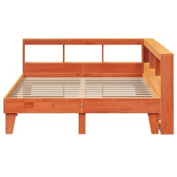 Lit bibliothèque sans matelas cire marron 150x200 cm pin massif 