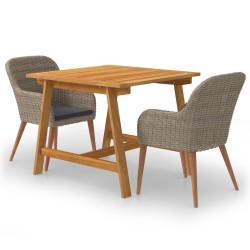 Ensemble à manger de jardin 3 pcs Marron 