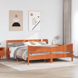 Cadre de lit et tête de lit cire marron 200x200 cm bois de pin 