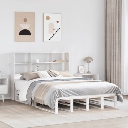 Lit bibliothèque sans matelas blanc 120x200 cm bois massif 