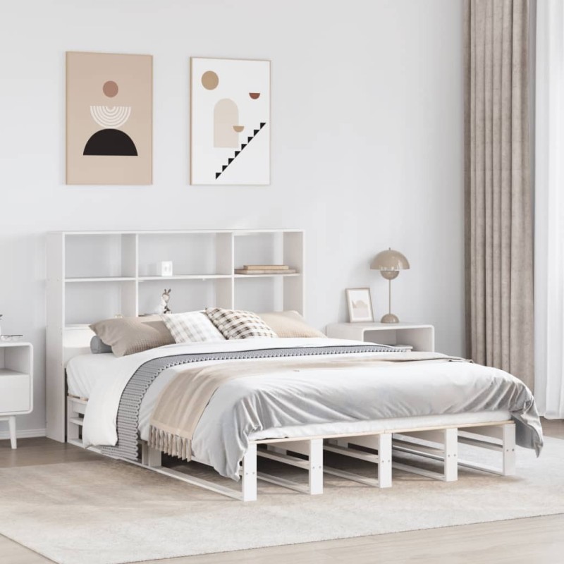 Lit bibliothèque sans matelas blanc 120x200 cm bois massif 