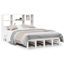 Lit bibliothèque sans matelas blanc 120x200 cm bois massif 