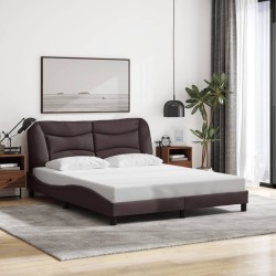 Cadre de lit avec LED sans matelas marron foncé 160x200cm tissu 