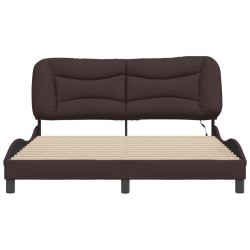 Cadre de lit avec LED sans matelas marron foncé 160x200cm tissu 
