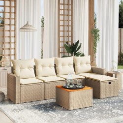 Salon de jardin avec coussins 6 pcs beige résine tressée 