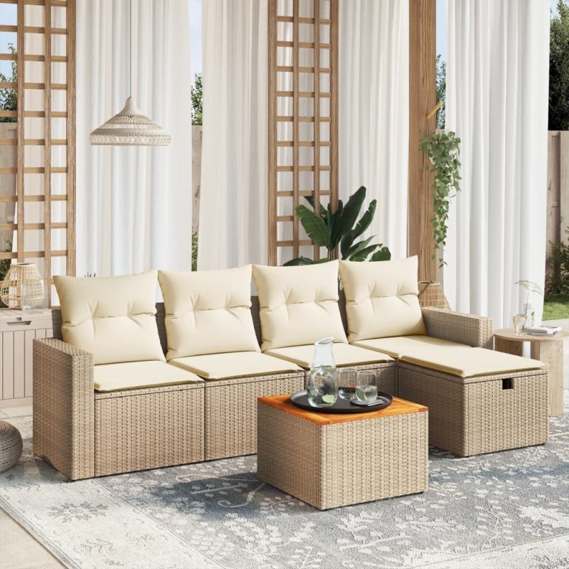 Salon de jardin avec coussins 6 pcs beige résine tressée 