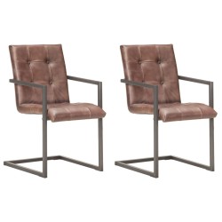 Chaises à manger cantilever lot de 2 marron cuir véritable 