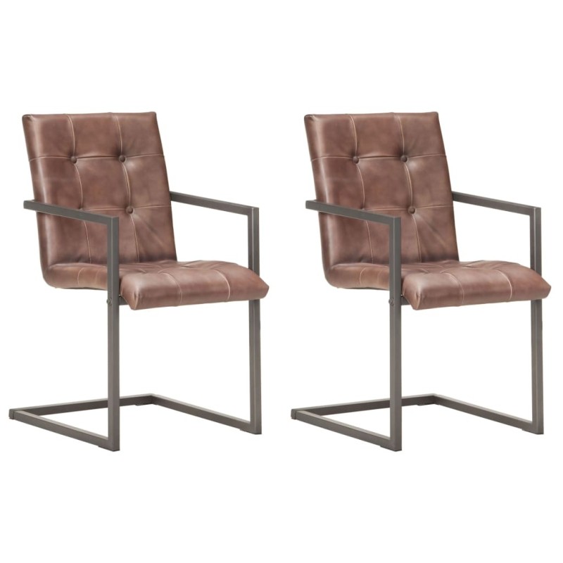 Chaises à manger cantilever lot de 2 marron cuir véritable Chaises à manger cantilever lot de 2 marron cuir véritable