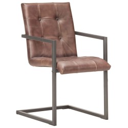 Chaises à manger cantilever lot de 2 marron cuir véritable 
