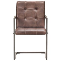 Chaises à manger cantilever lot de 2 marron cuir véritable 
