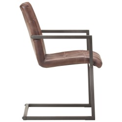 Chaises à manger cantilever lot de 2 marron cuir véritable 