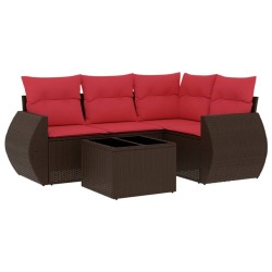 Salon de jardin avec coussins 5 pcs marron résine tressée 