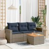 Salon de jardin 4 pcs avec coussins gris résine tressée 