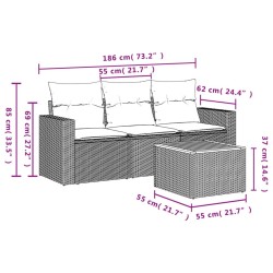 Salon de jardin 4 pcs avec coussins gris résine tressée 