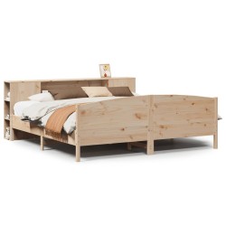 Lit bibliothèque sans matelas 200x200 cm bois massif de pin 