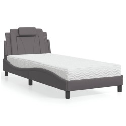 Lit avec matelas gris 90x190 cm similicuir 