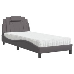 Lit avec matelas gris 90x190 cm similicuir 