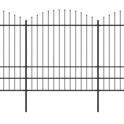 Clôture de jardin à dessus en lance Acier (1,75-2)x6,8 m Noir 