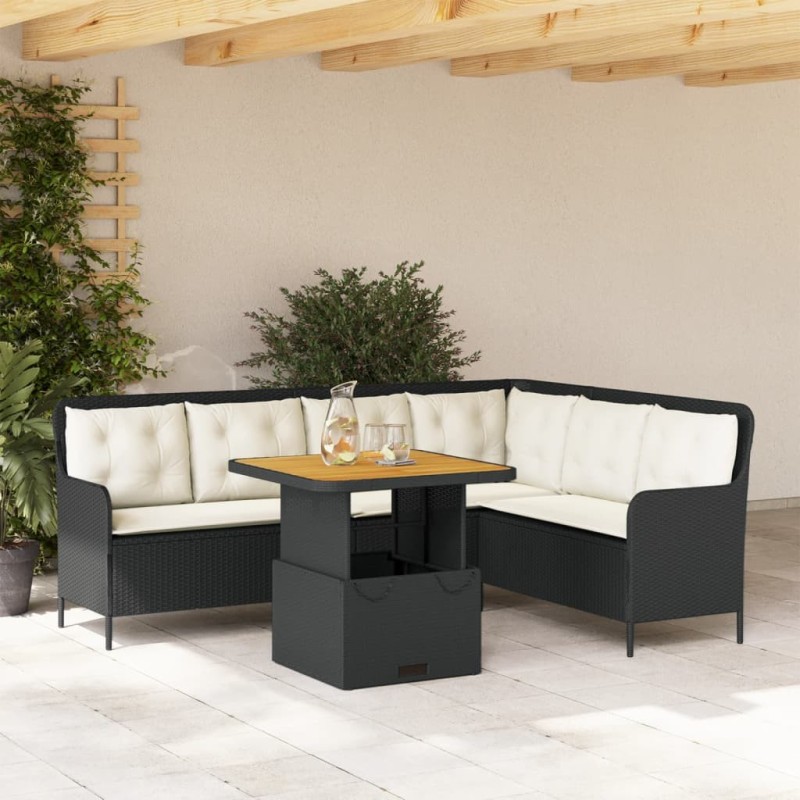 Canapés de jardin 2 pcs avec coussins Noir Résine tressée 