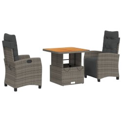 Ensemble à manger de jardin 3 pcs coussins gris résine tressée 