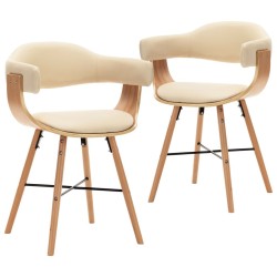 Chaises à manger lot de 2 crème similicuir et bois courbé 