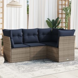 Salon de jardin 4 pcs avec coussins gris résine tressée 