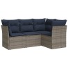 Salon de jardin 4 pcs avec coussins gris résine tressée 