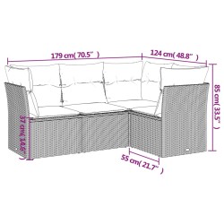 Salon de jardin 4 pcs avec coussins gris résine tressée 
