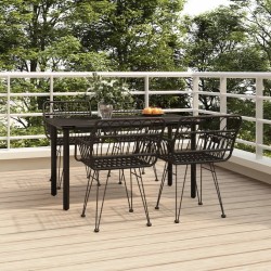 Ensemble à manger de jardin 5 pcs Noir Résine tressée 