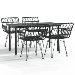 Ensemble à manger de jardin 5 pcs Noir Résine tressée 