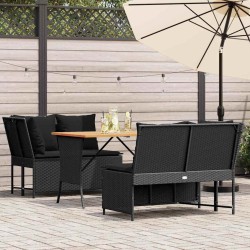 Salon de jardin 3 pcs avec coussins noir résine tressée 