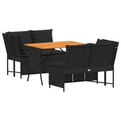Salon de jardin 3 pcs avec coussins noir résine tressée 